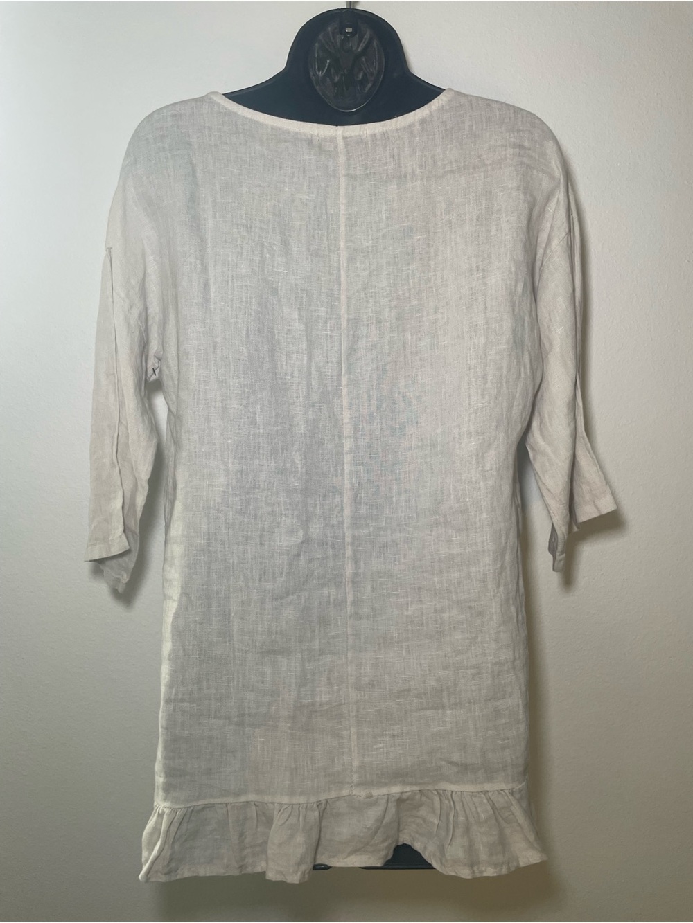 NWOT Lungo L’Arno Linen Tunic Top M Made in Italy Ivory Ruffle Hem Lagenlook - Picture 5 of 7